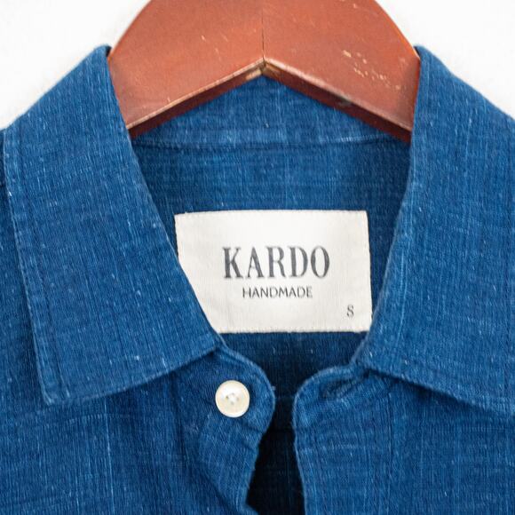 KARDO Men's Button up Shirt Indigo blue Cotton size Small Handmande - Picture 4 of 8